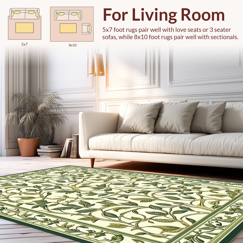 Nature Inspired Green Vine Pattern Rug