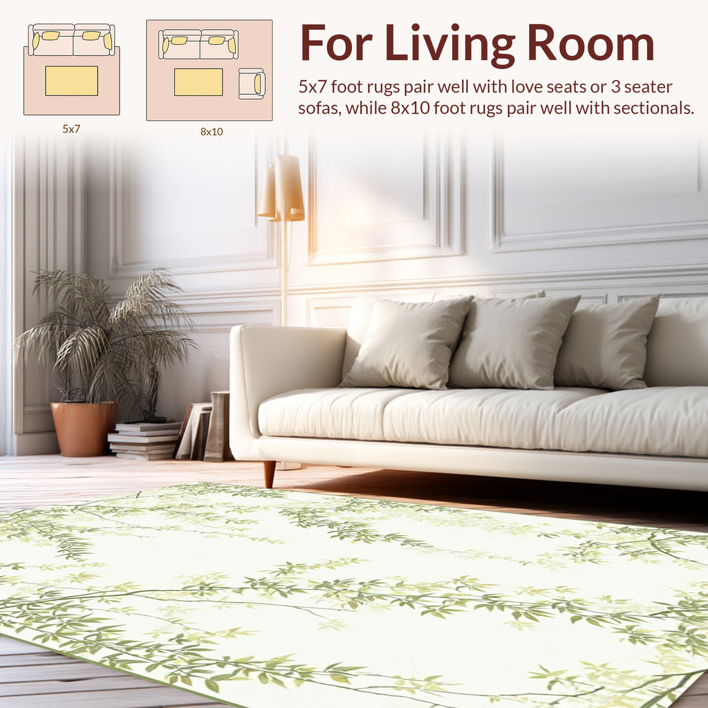 Elegant Green Willow Branch Pattern Rug
