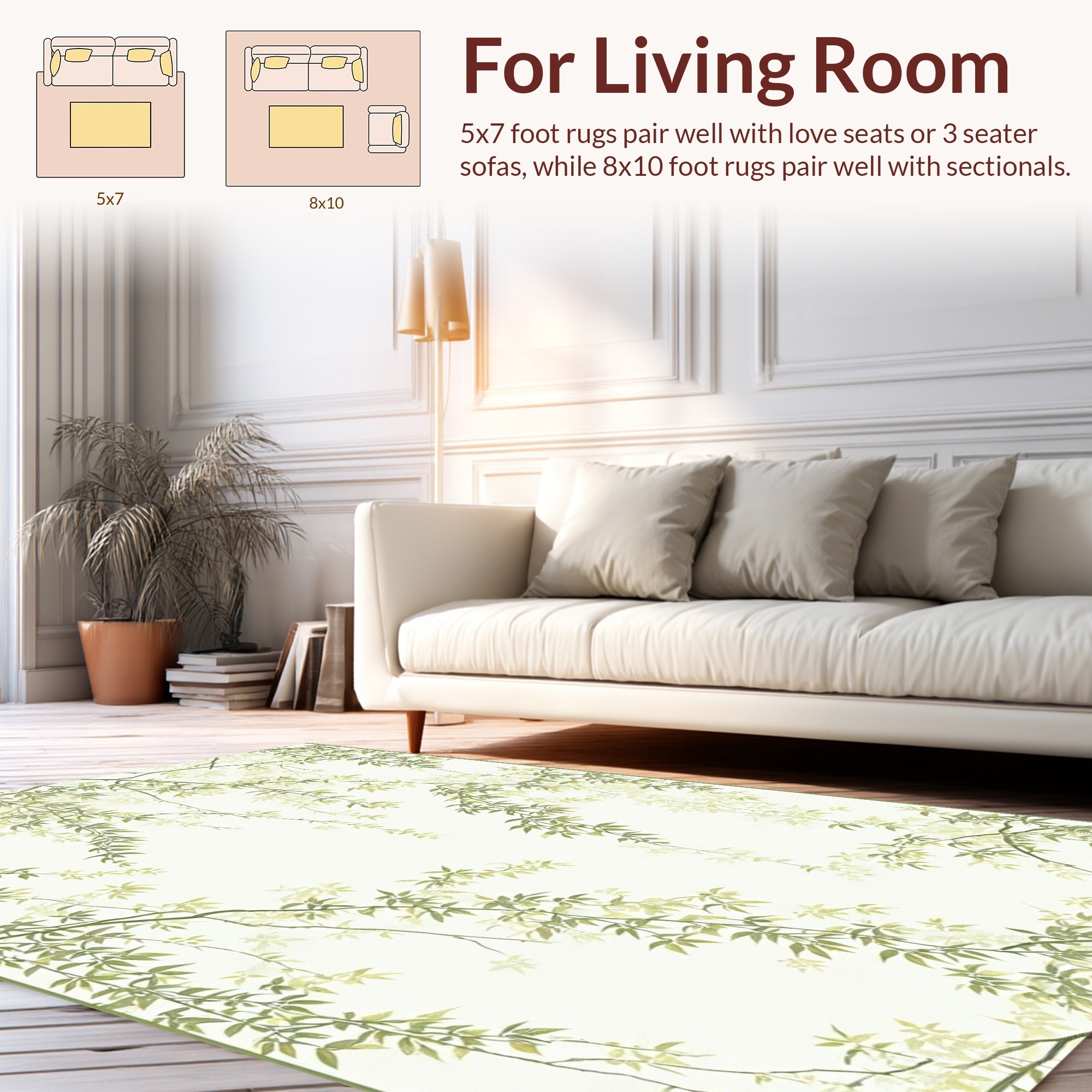 Elegant Green Willow Branch Pattern Rug