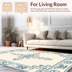 Elegant Dark Blue Scrollwork Pattern Rug