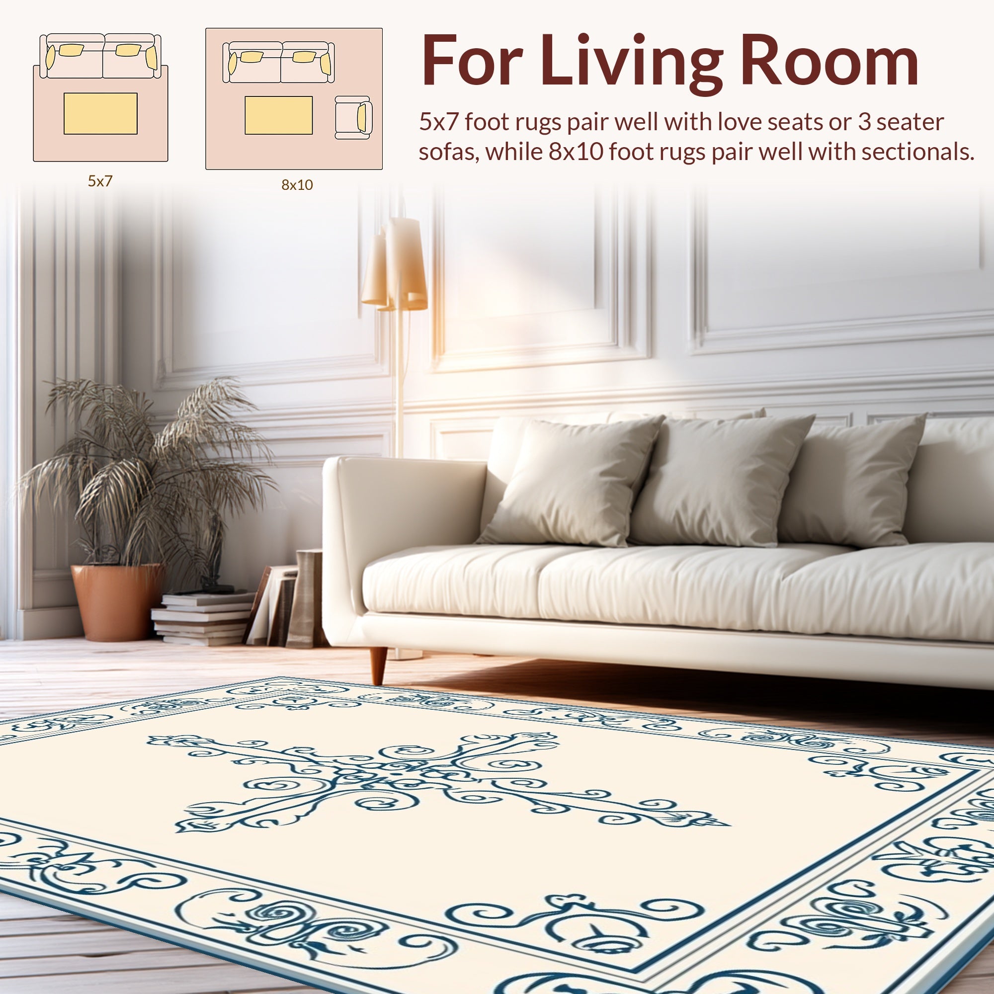 Elegant Dark Blue Scrollwork Pattern Rug