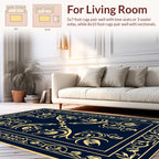 Regal Blue Gold Floral Scroll Rug