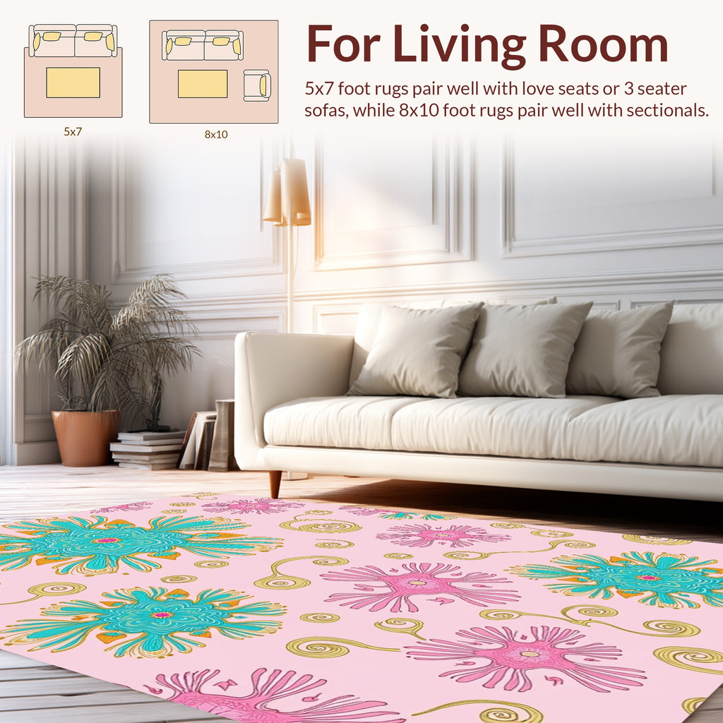 Retro Swirly Floral Pattern Rug
