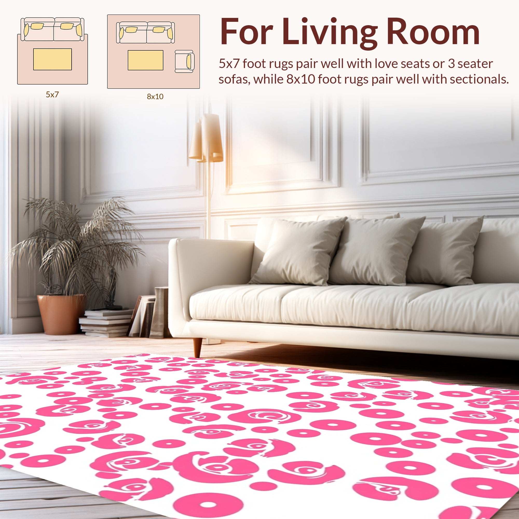 Whimsical Roses Dots Print Rug