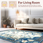 Blue Floral Birds With Waves Design Rug