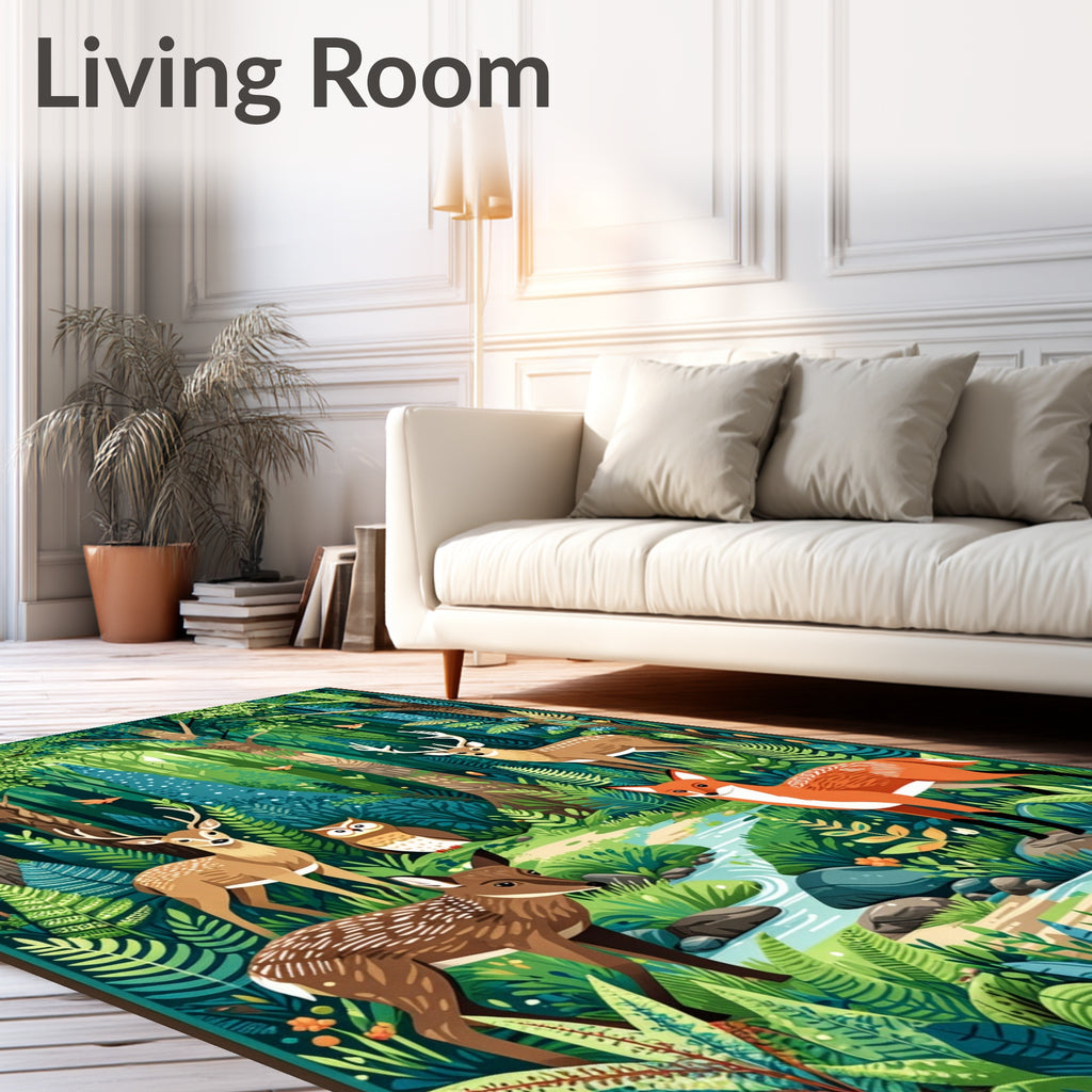 Woodland Creatures Lush Forest Design Rug