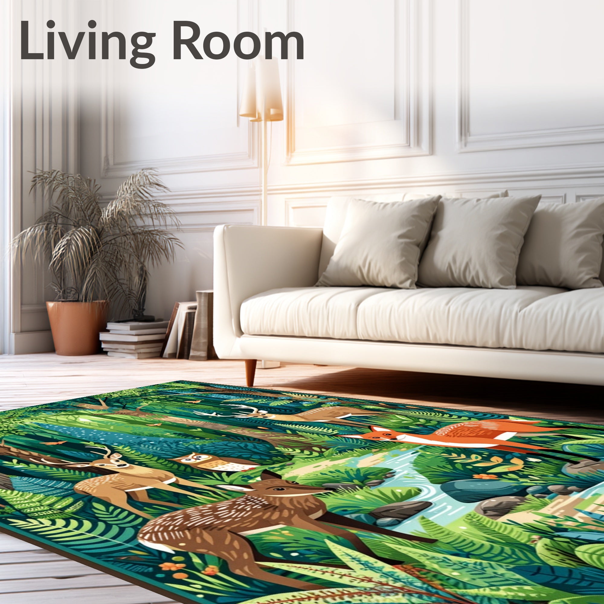 Woodland Creatures Lush Forest Design Rug