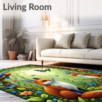 Whimsical Woodland Scene Foxes Butterflies Rug