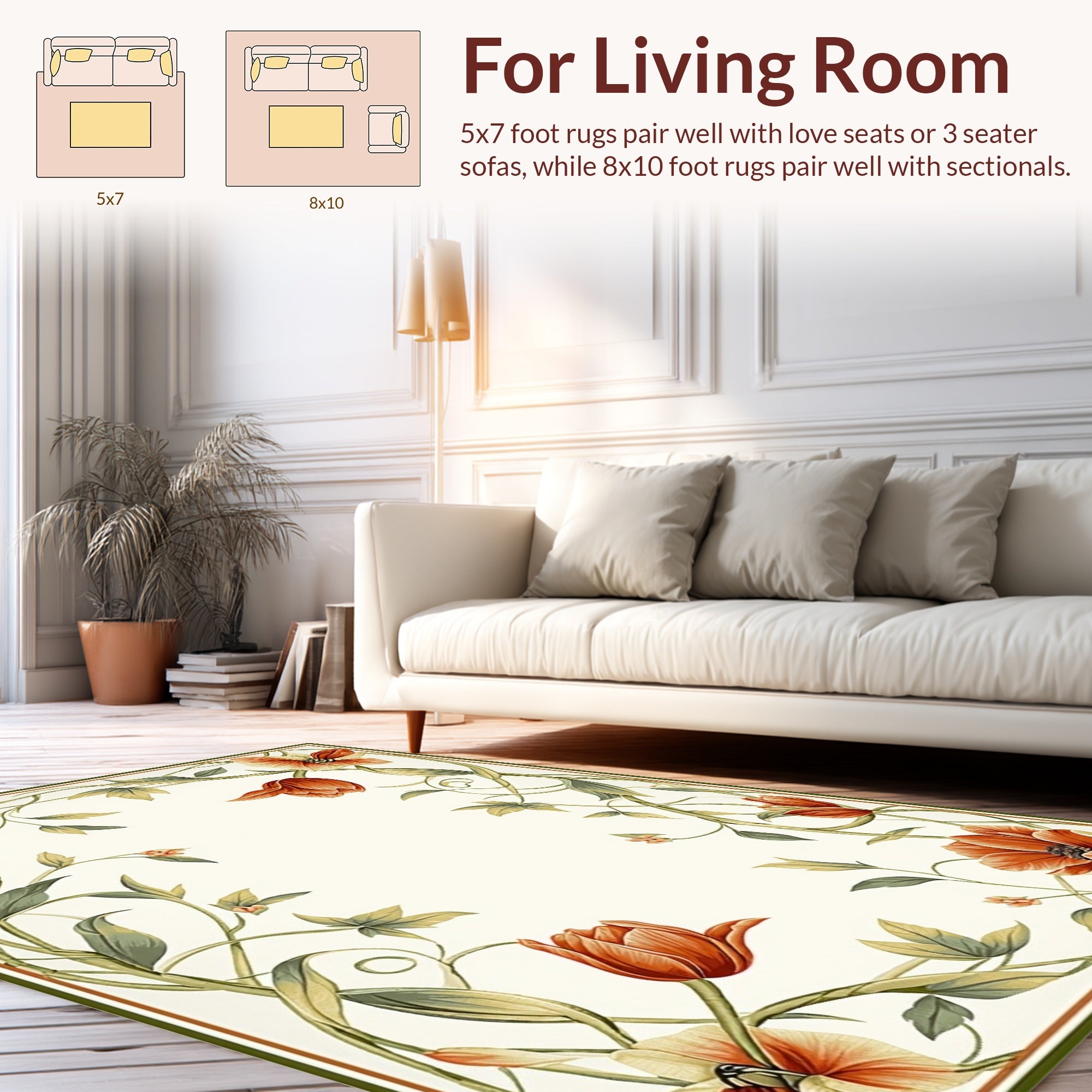 Vibrant Floral Vines Border Rug