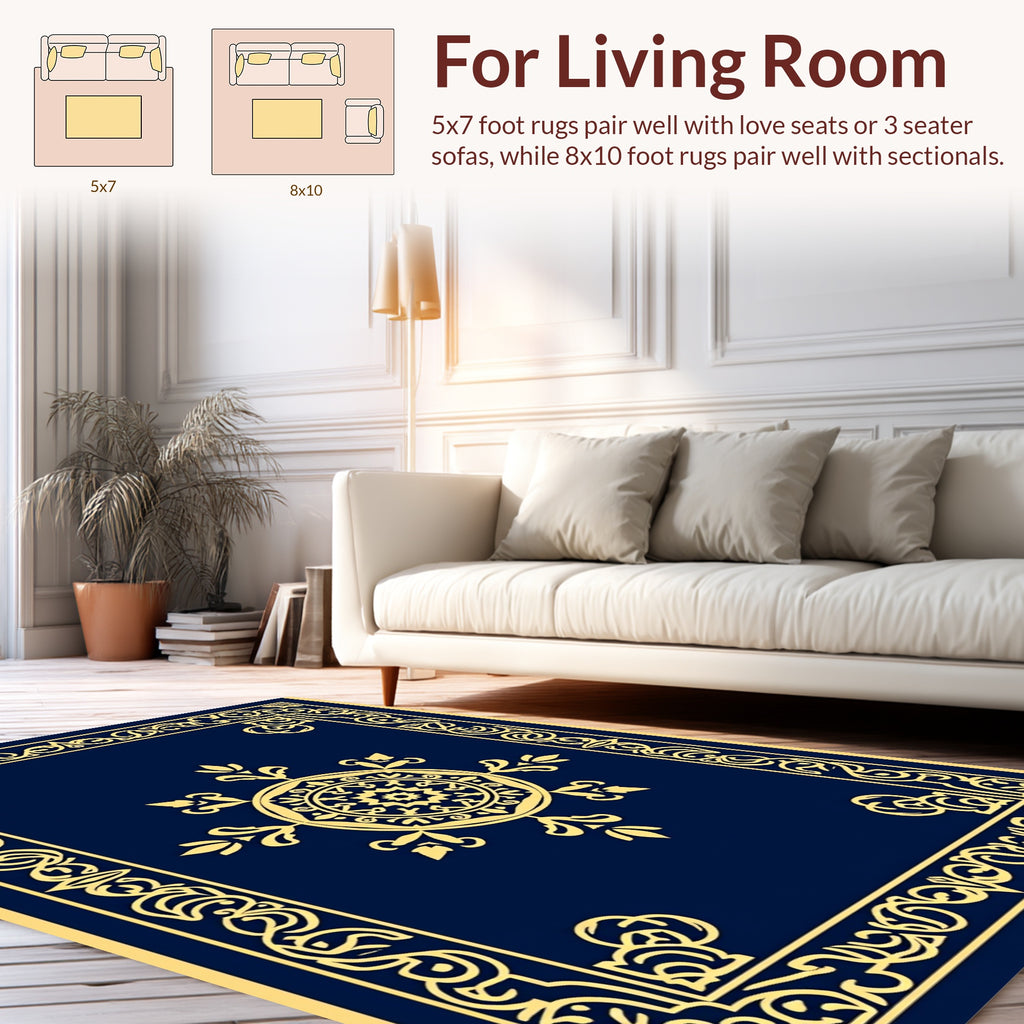Ornate Golden Floral Medallion Border Rug