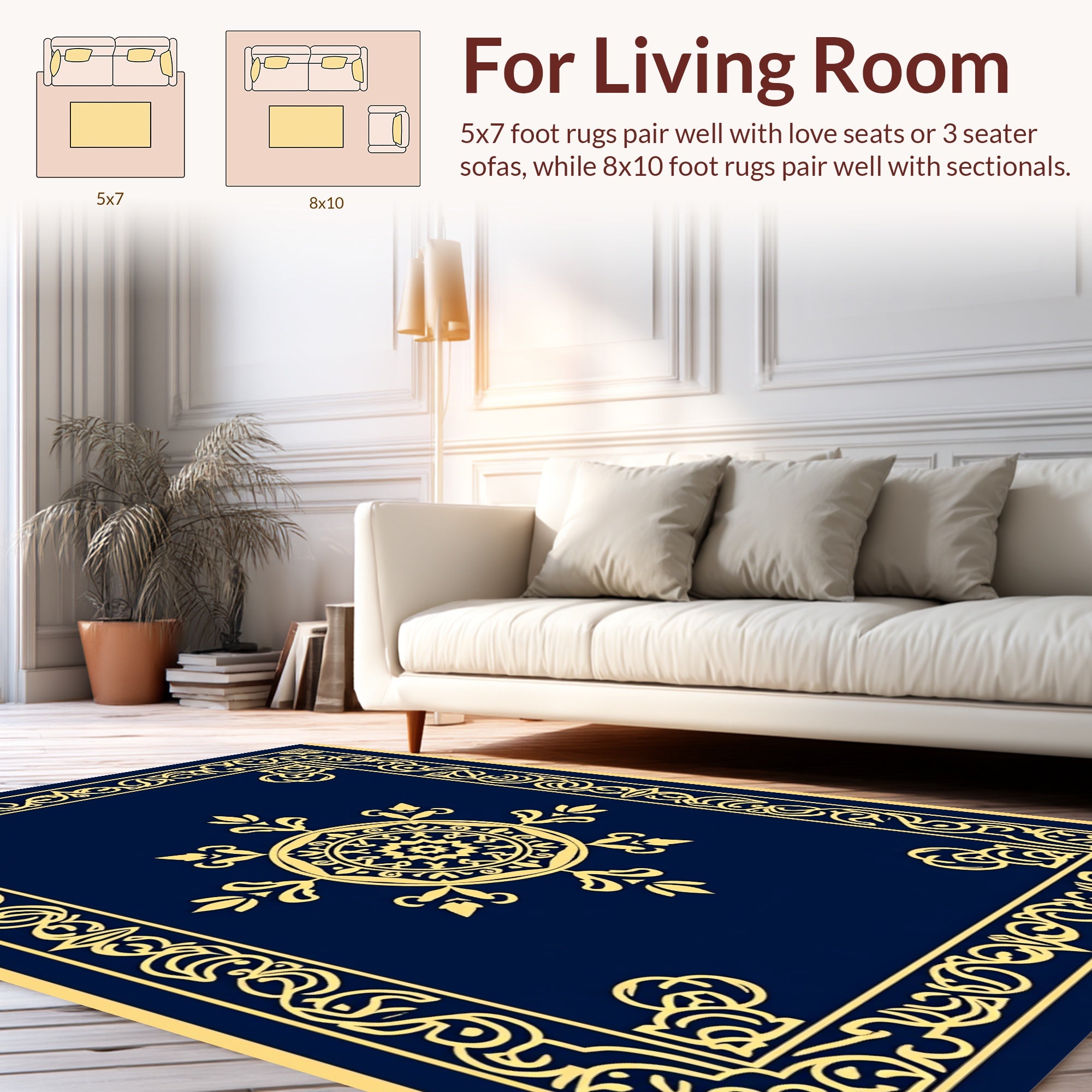 Ornate Golden Floral Medallion Border Rug
