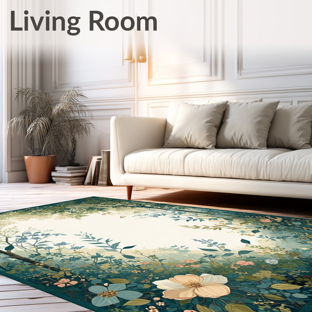 Enchanted Forest Floral Butterfly Pattern Rug