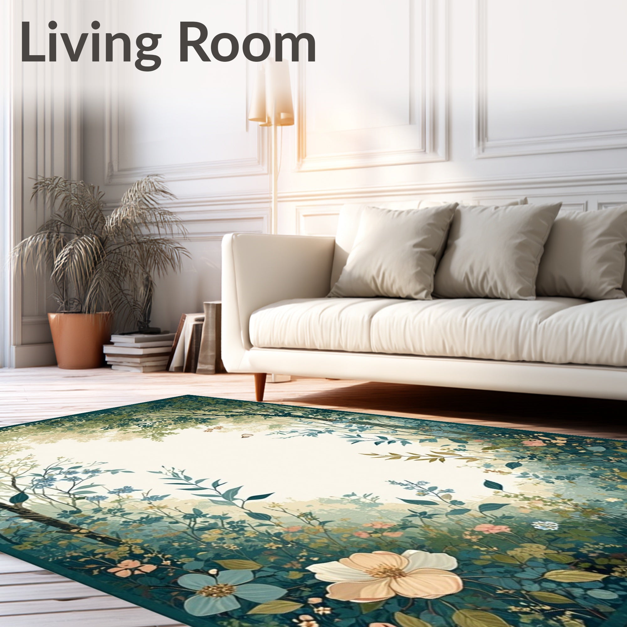 Enchanted Forest Floral Butterfly Pattern Rug