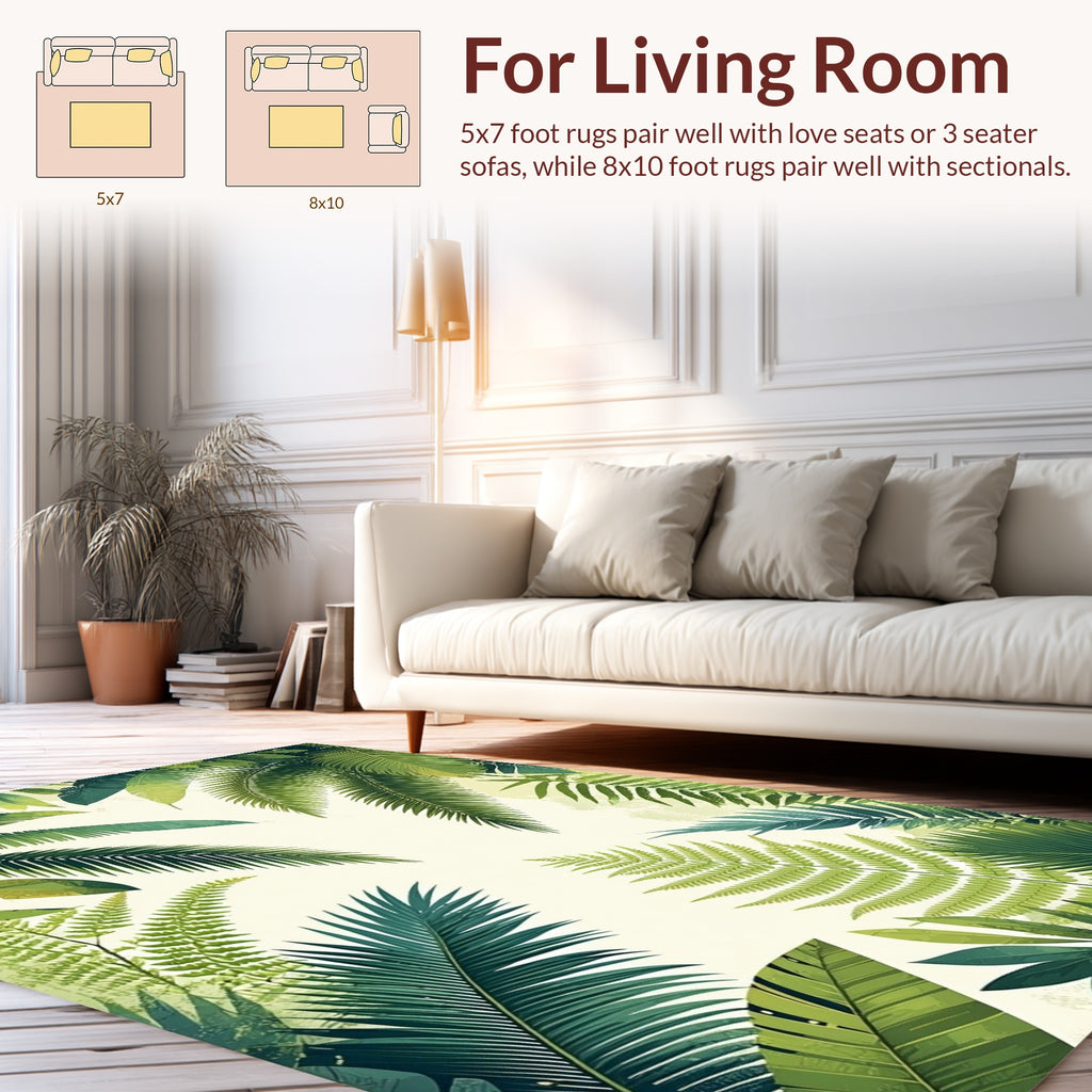 Lush Green Tropical Leaf Pattern Rug