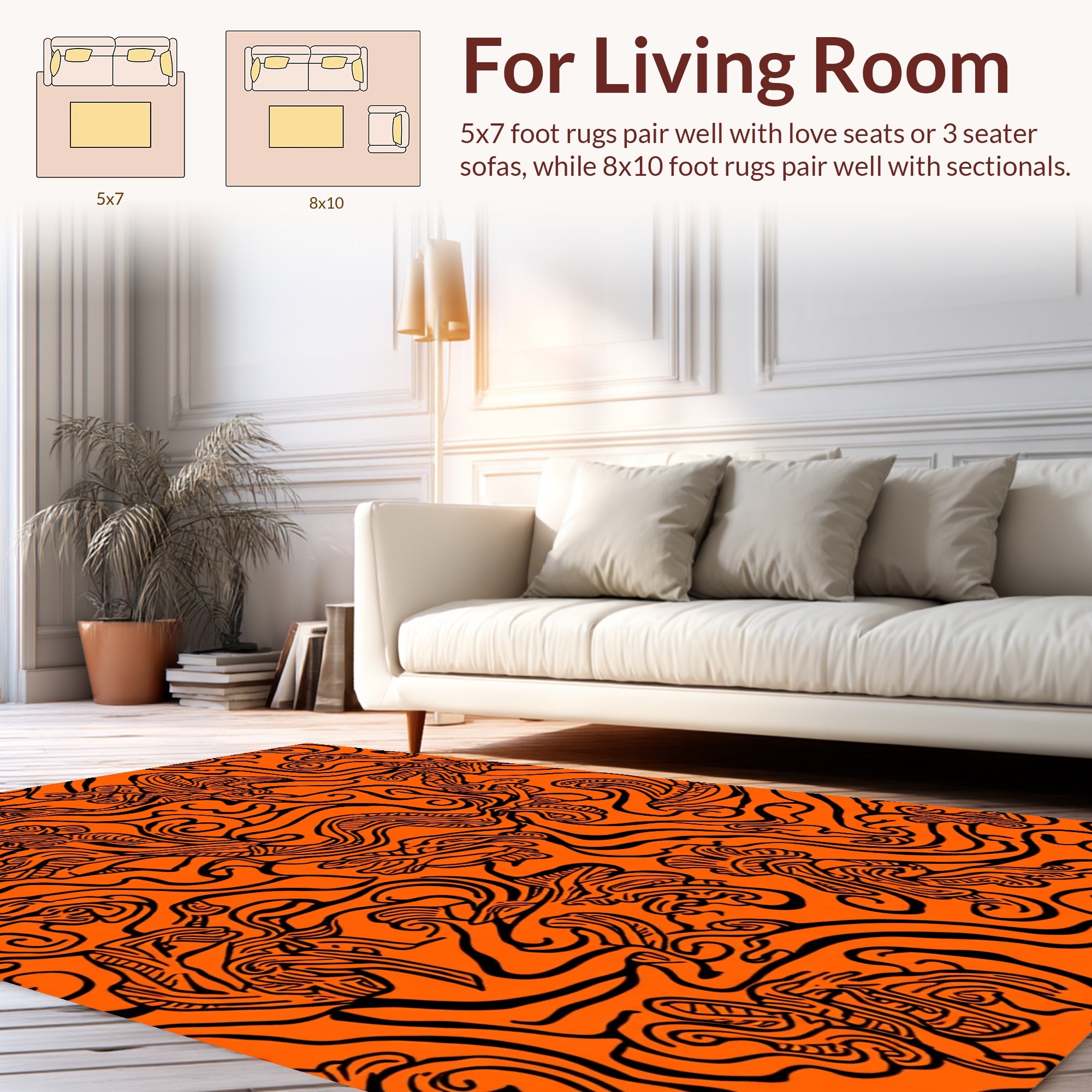 Abstract Black Floral Swirl Pattern Rug