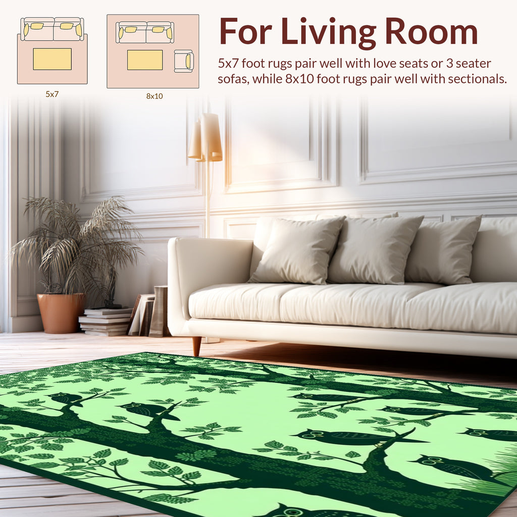 Forest Owls Patterned Green Palette Rug