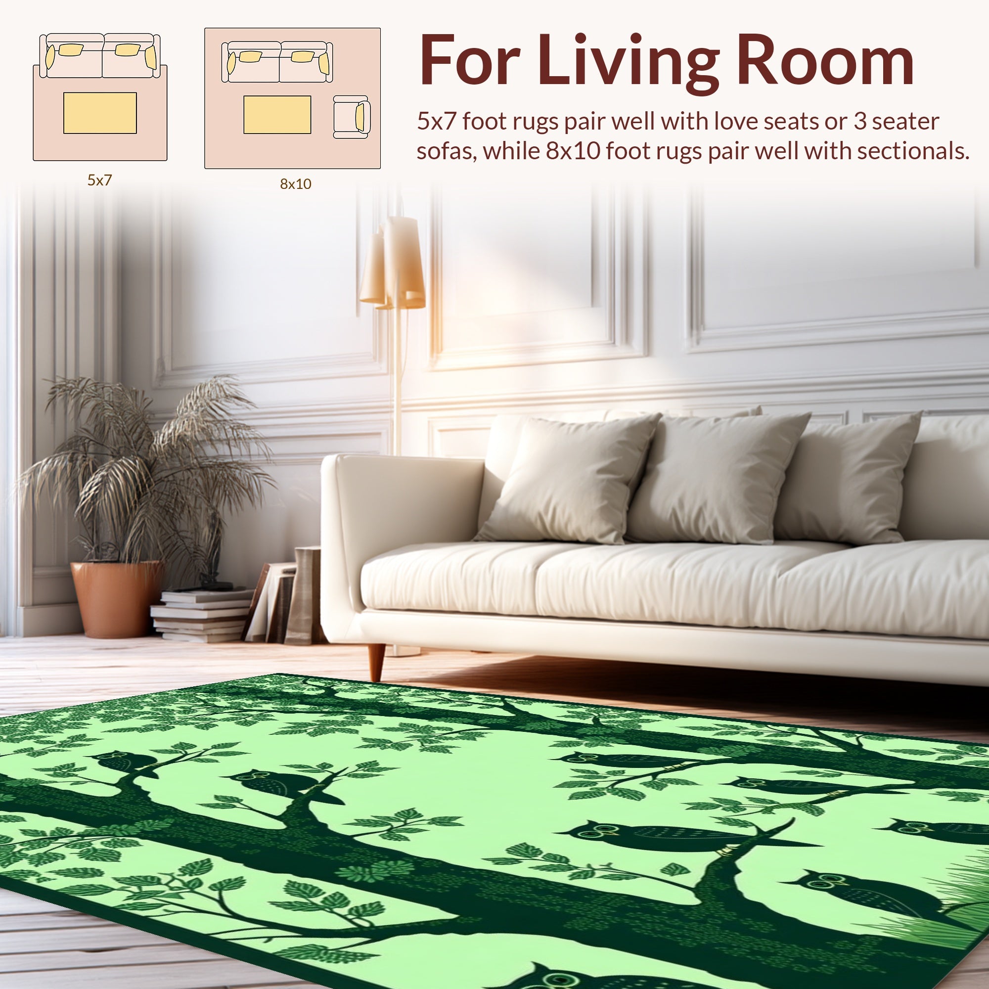 Forest Owls Patterned Green Palette Rug