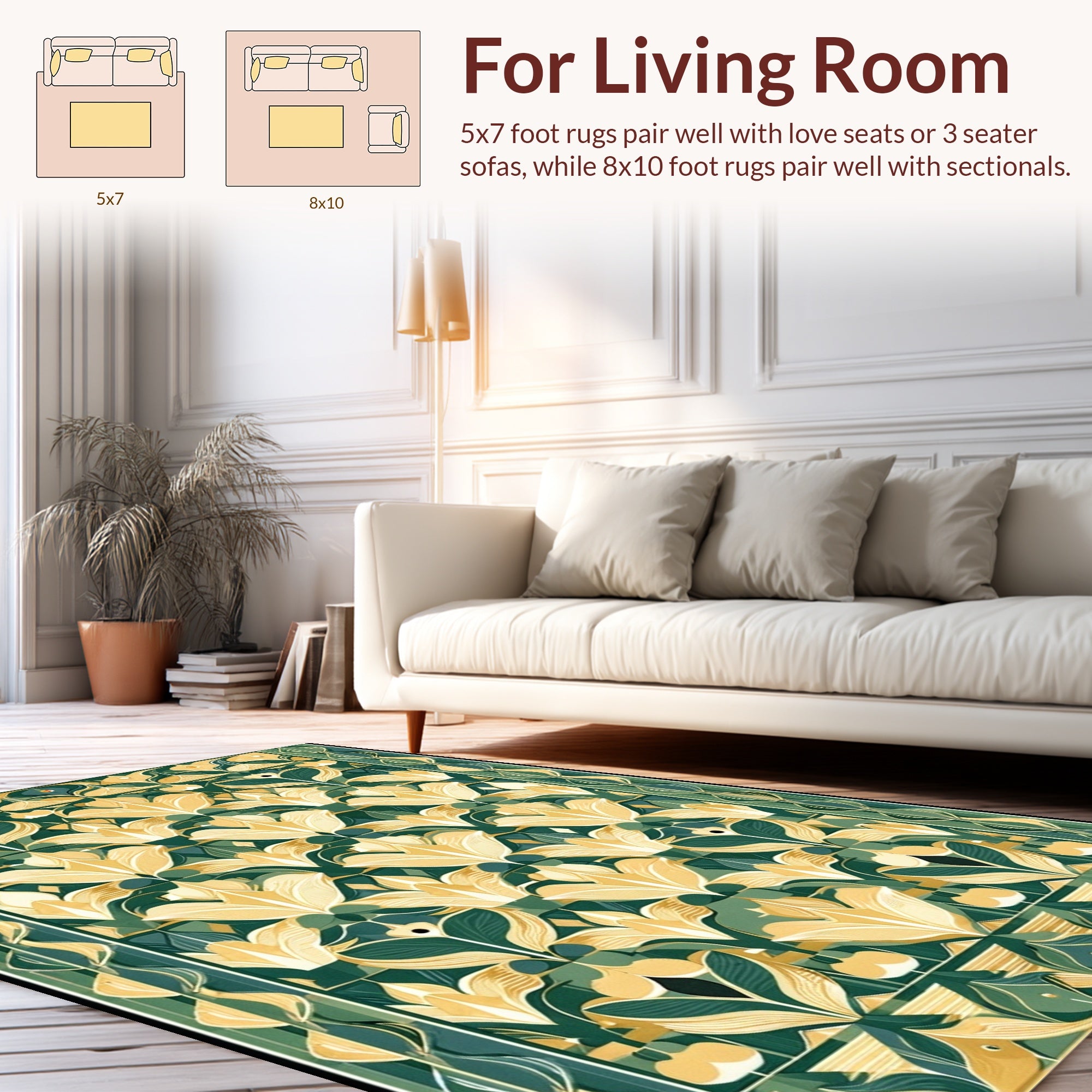 Art Nouveau Floral Motif Green Gold Rug