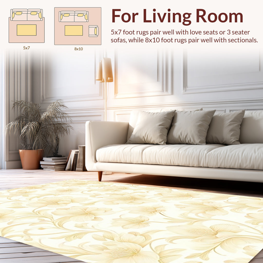 Soft Cream Floral Swirl Pattern Design Rug