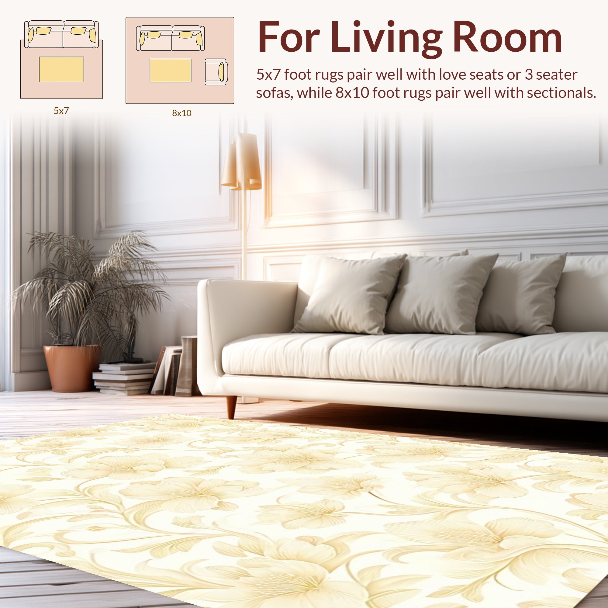 Soft Cream Floral Swirl Pattern Design Rug