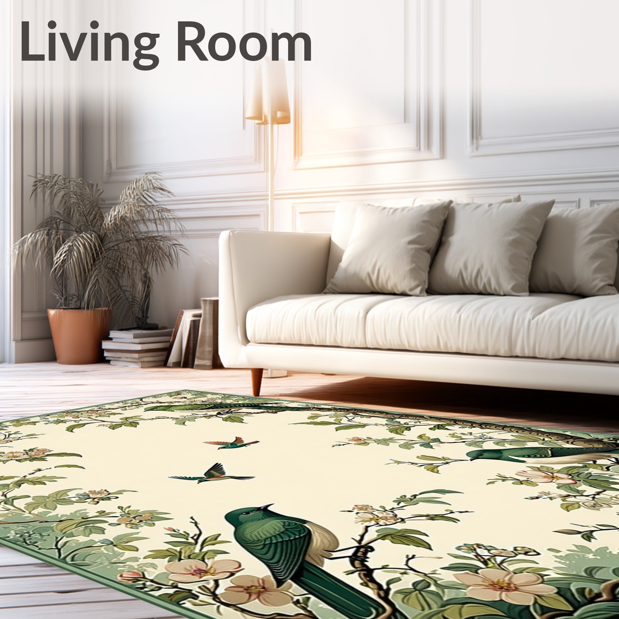 Vintage Birds Blooming Branches Design Rug