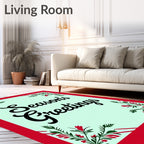 Red Floral Green Leaf Border Rug