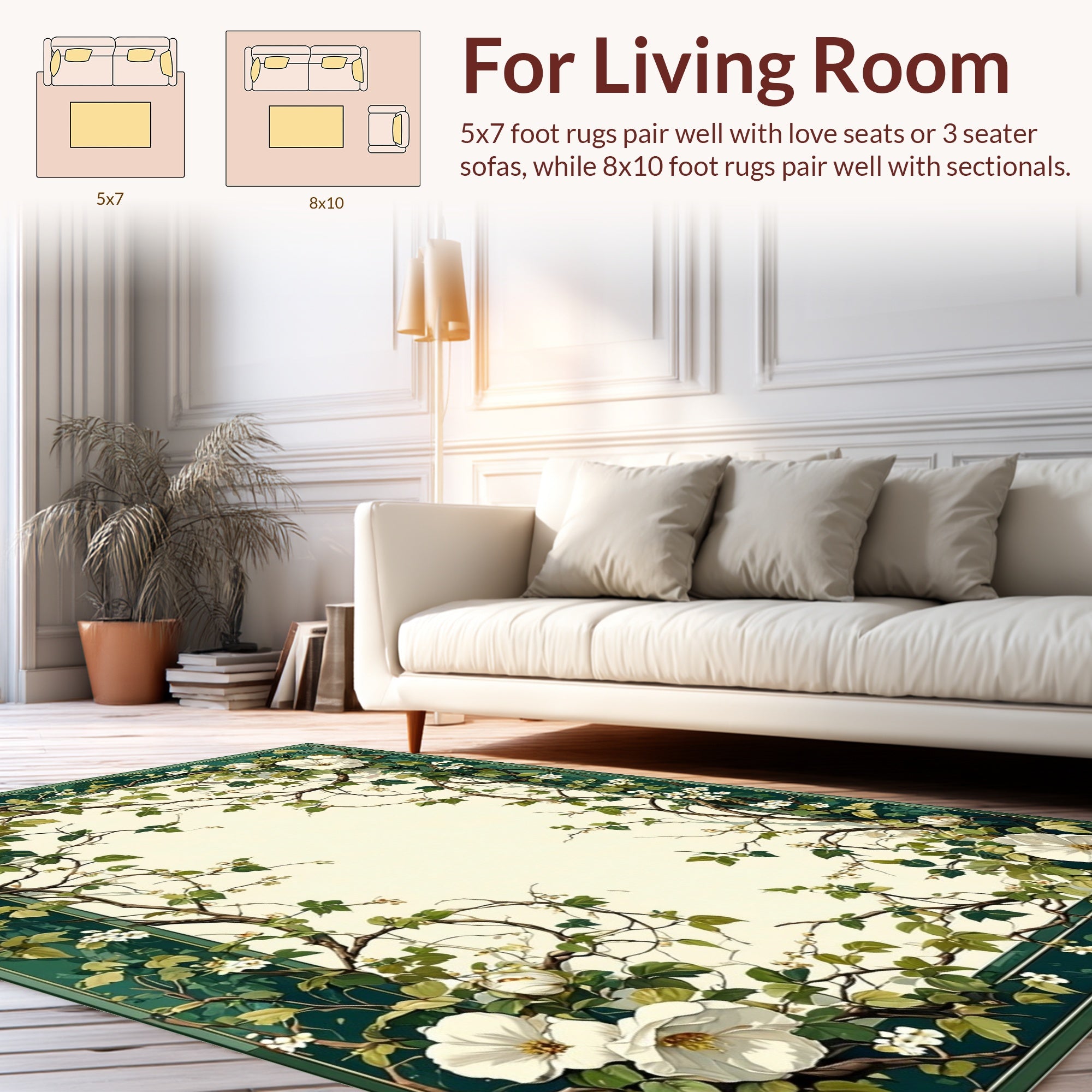 Elegant Green Floral Vine Design Rug