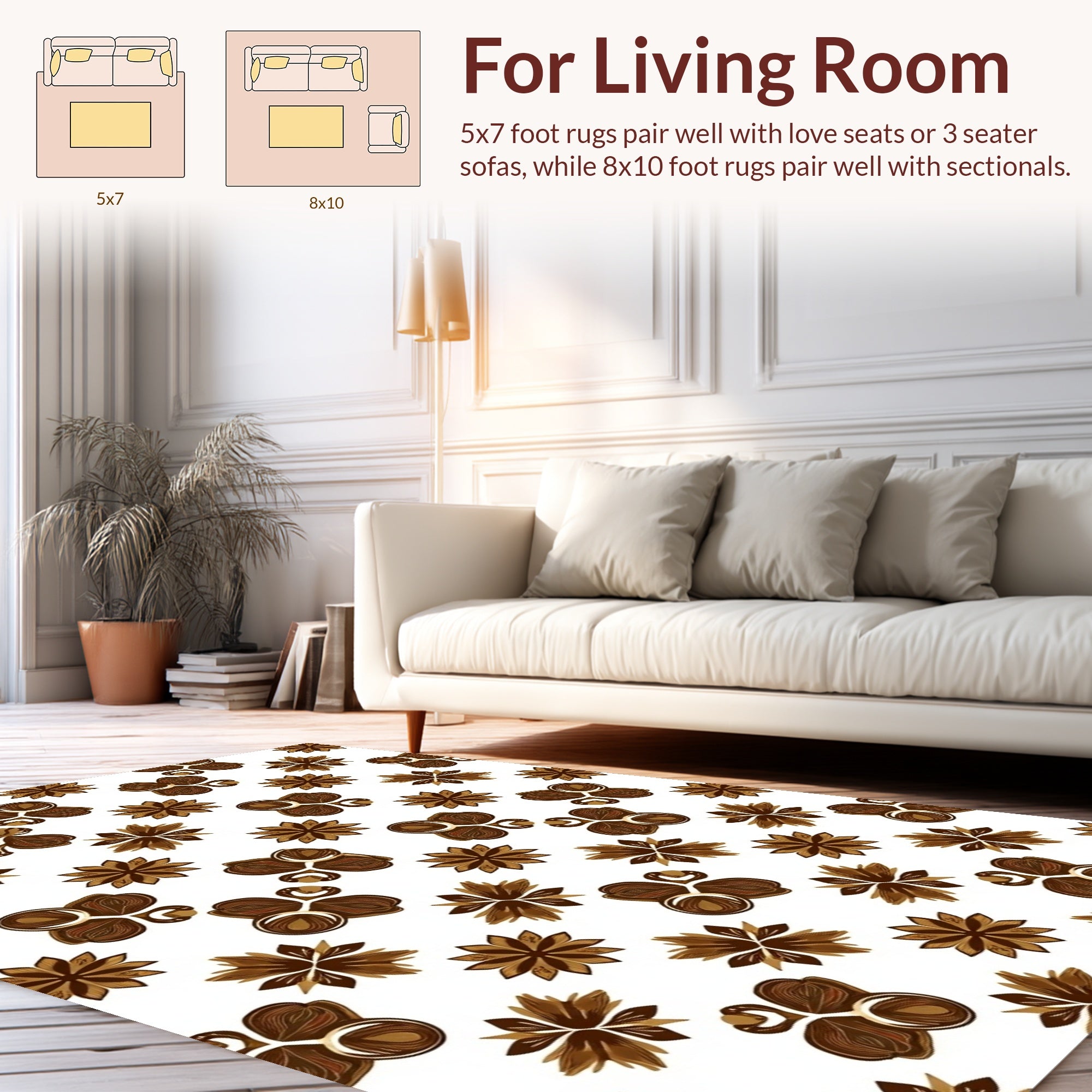 Brown Star Anise Floral Pattern Rug