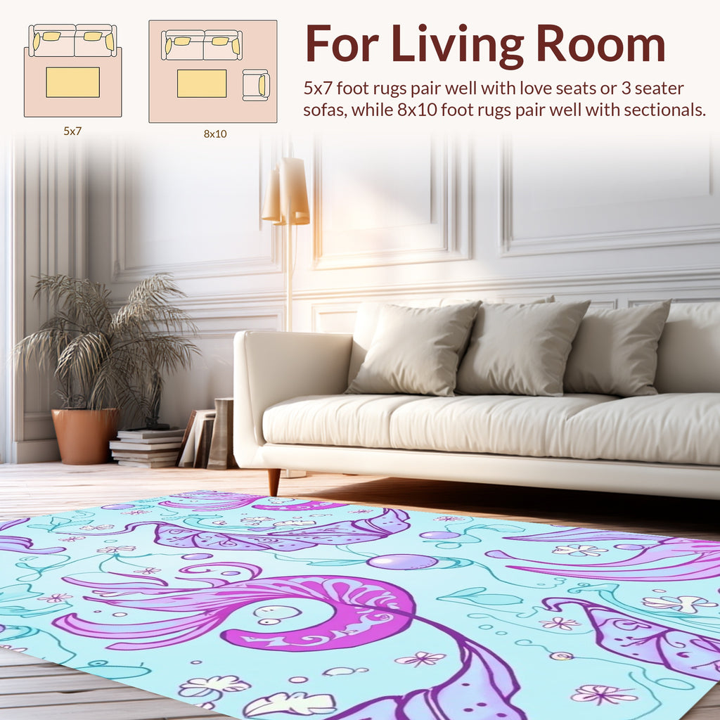 Whimsical Violet Floral Swirl Pattern Rug