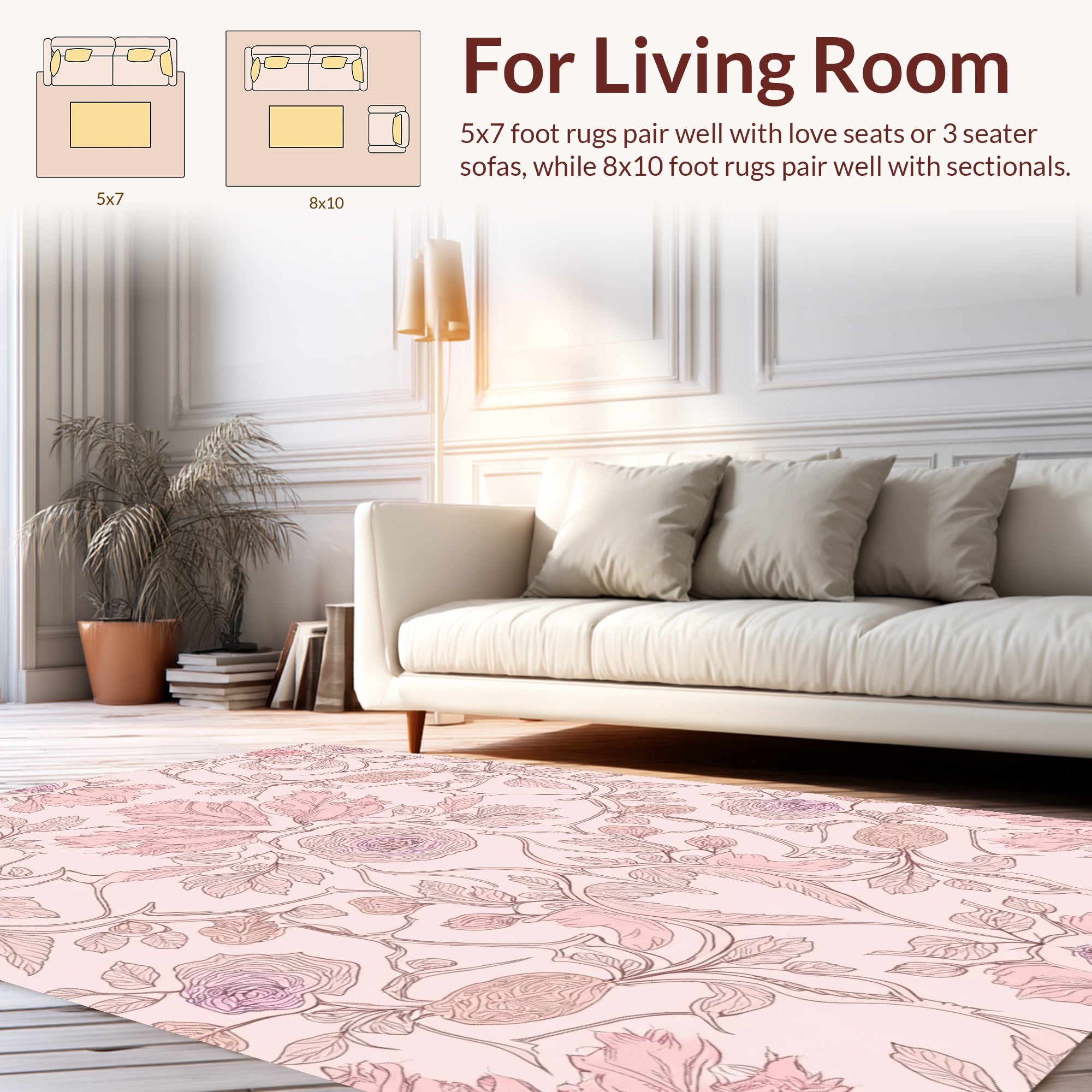 Delicate Blush Floral Art Nouveau Rug