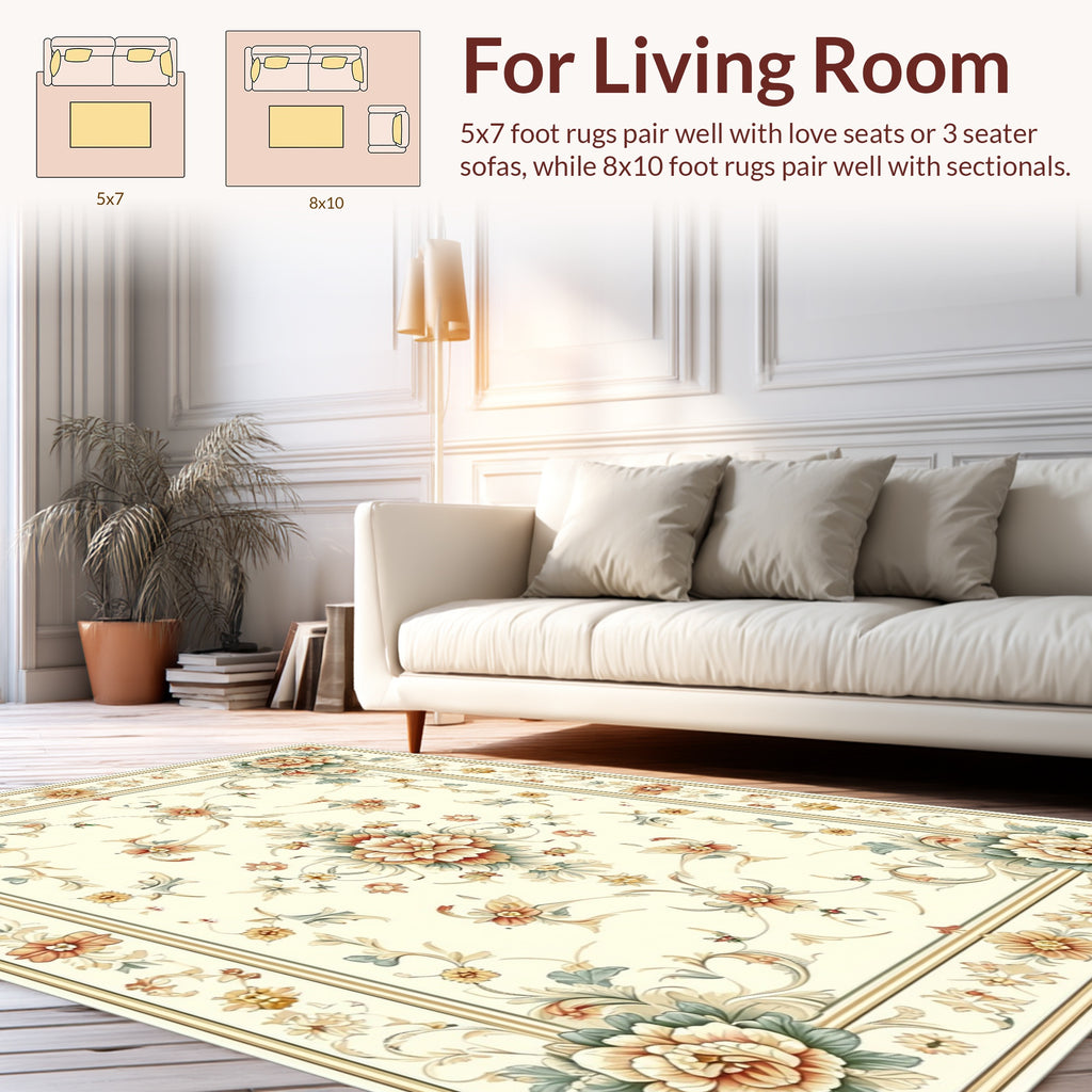 Cream Floral Swirl Traditional Rug