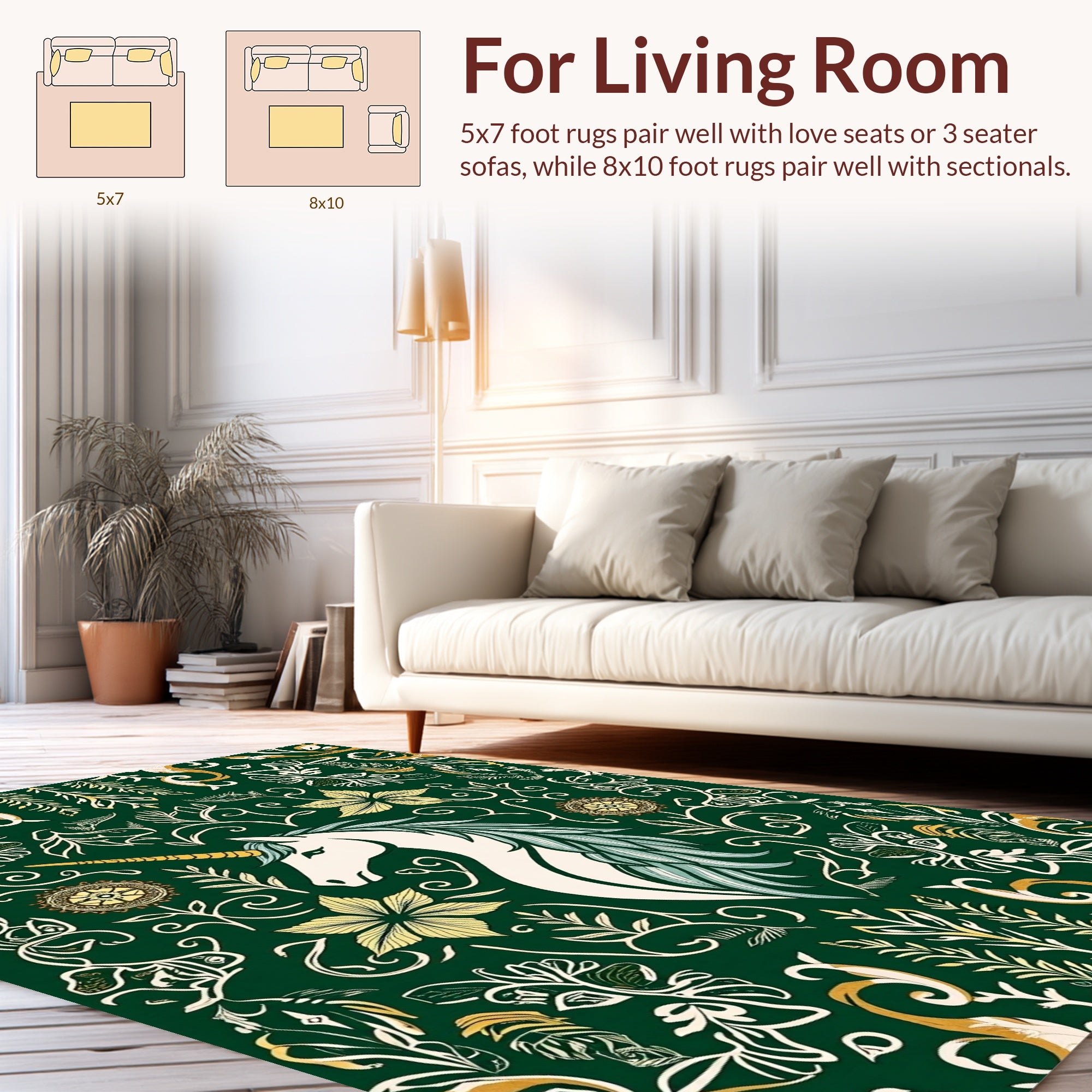 Ethereal Unicorn Floral Pattern Design Rug