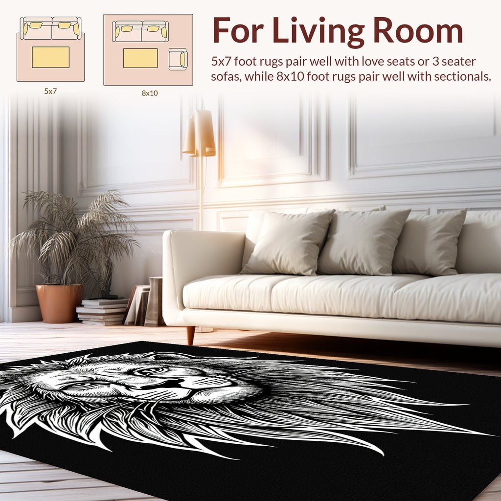 Bold Lion Head Monochromatic Design Rug