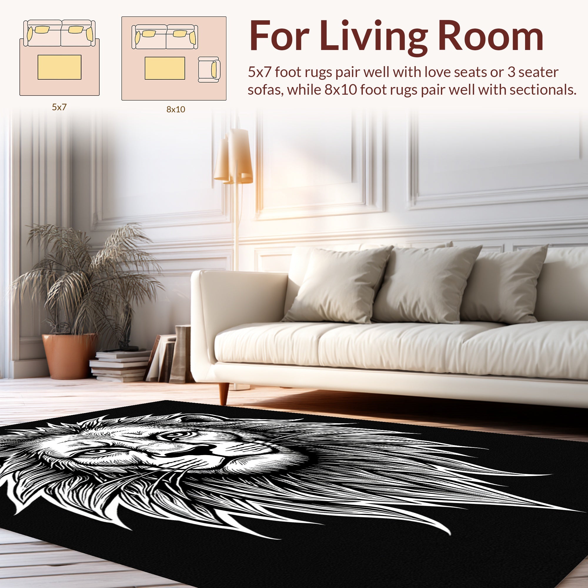 Bold Lion Head Monochromatic Design Rug