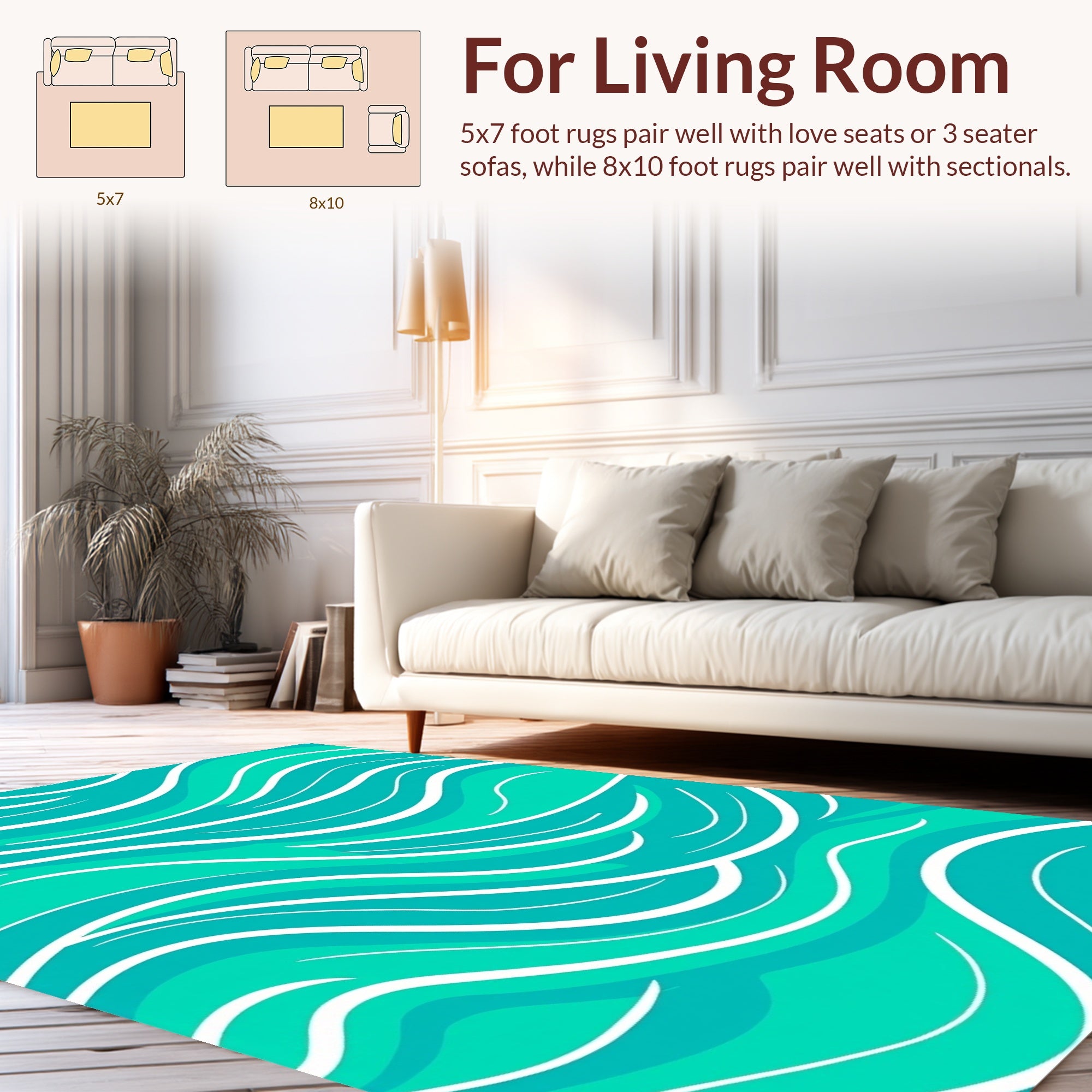 Aqua Blue Wavy Lines Design Rug