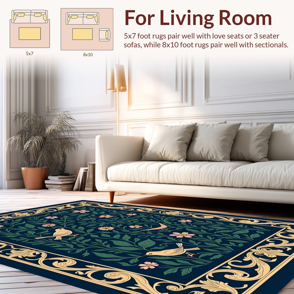 Birds and Floral Vines Pattern Rug