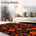 Orange Pumpkin Spider Web Halloween Pattern Rug