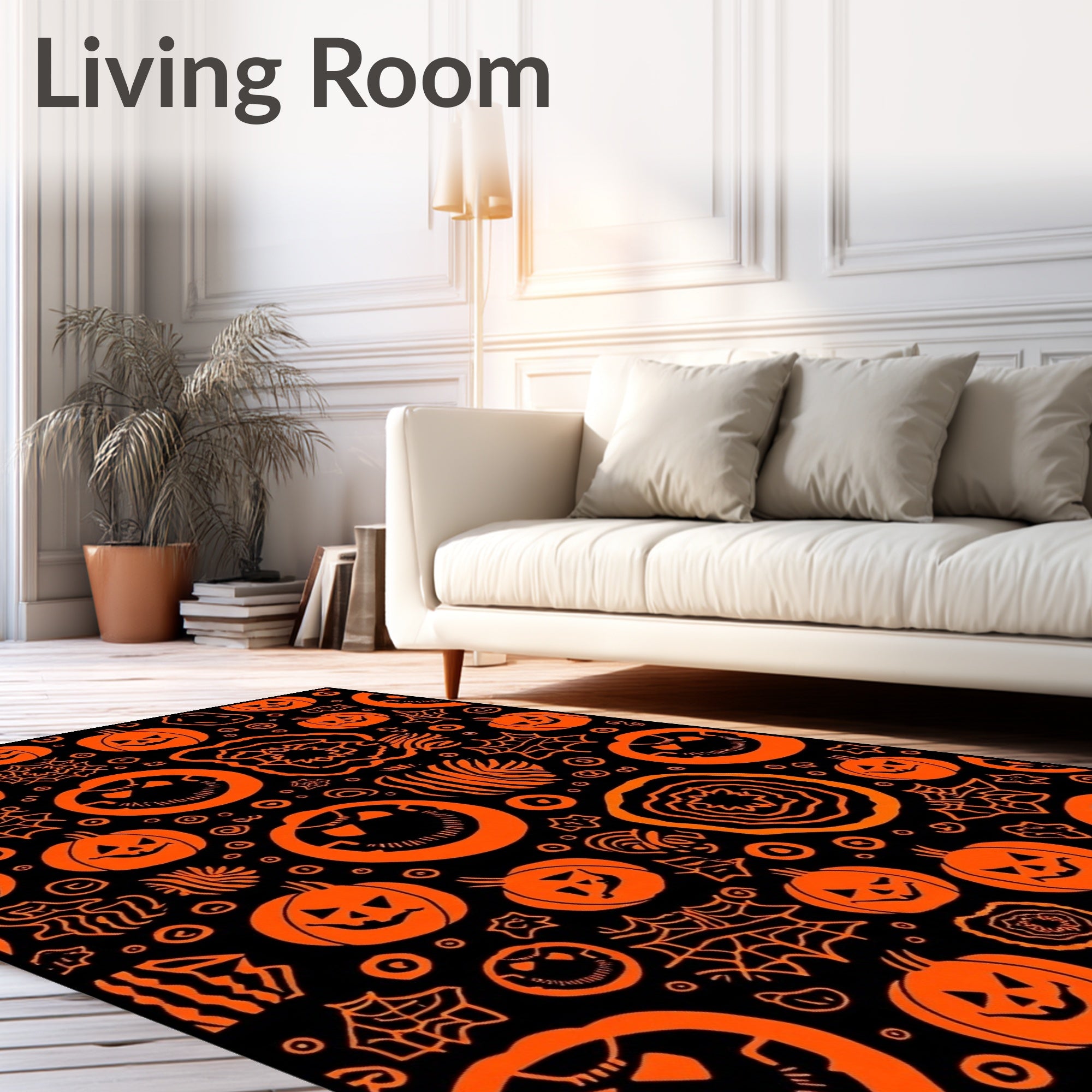 Orange Pumpkin Spider Web Halloween Pattern Rug
