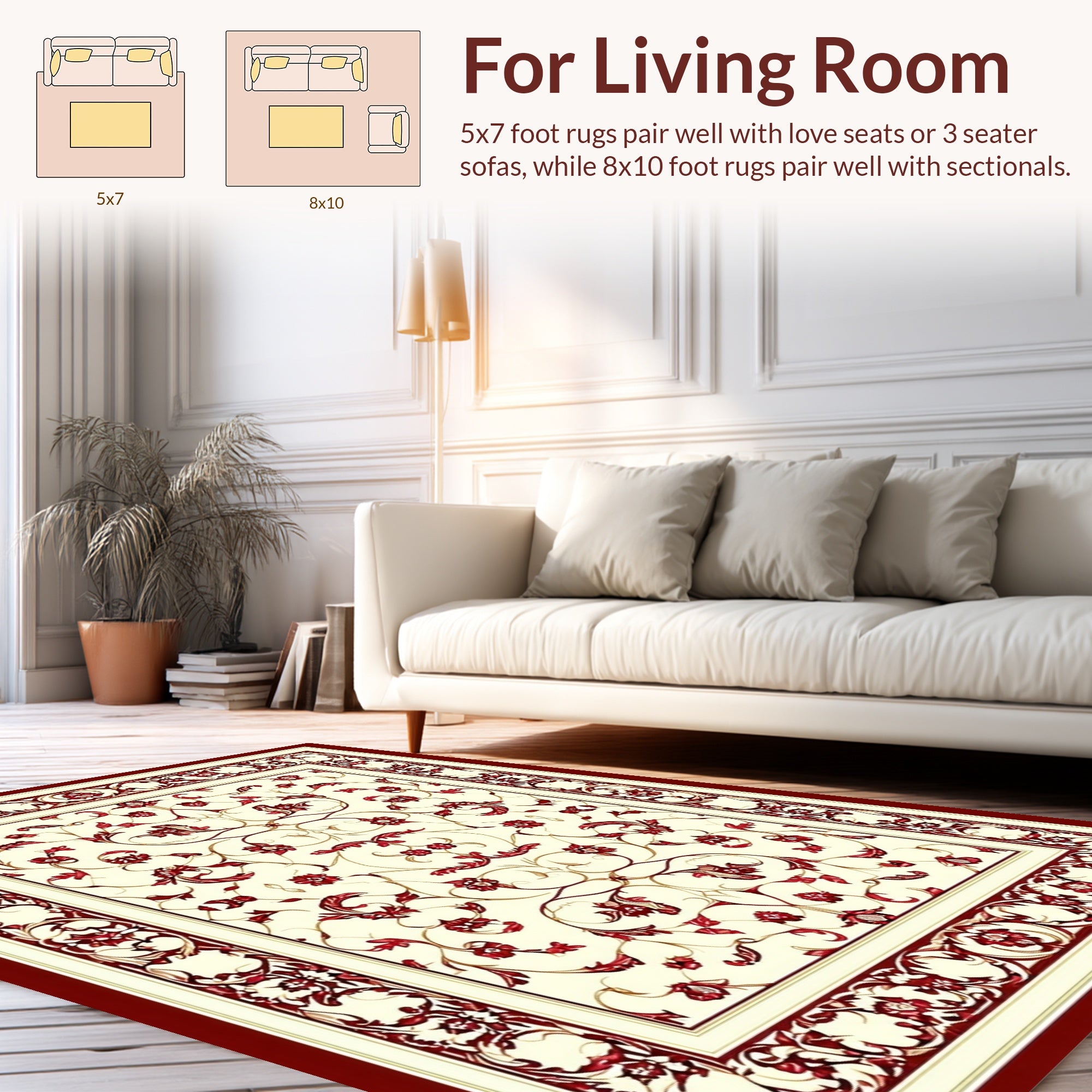 Red Vine Floral Cream Border Rug
