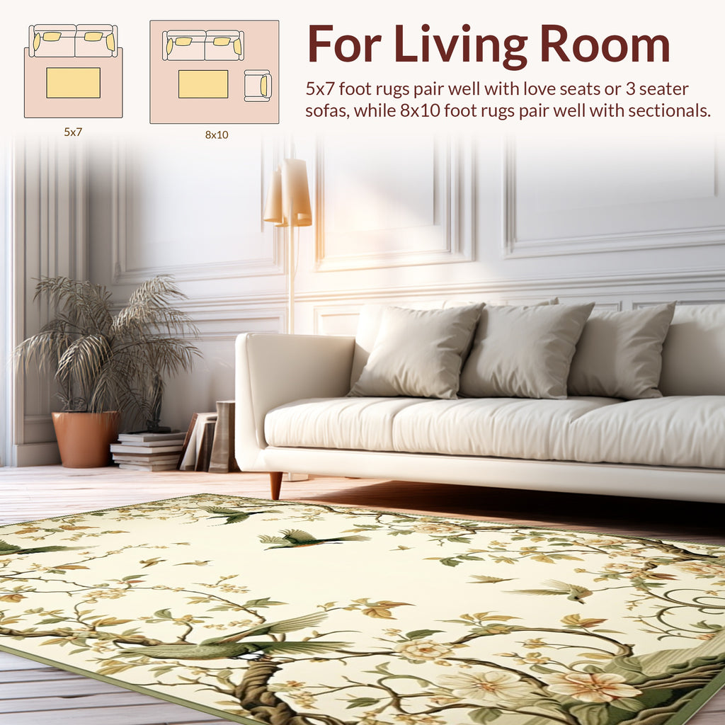 Elegant Birds Blossoms Landscape Rug