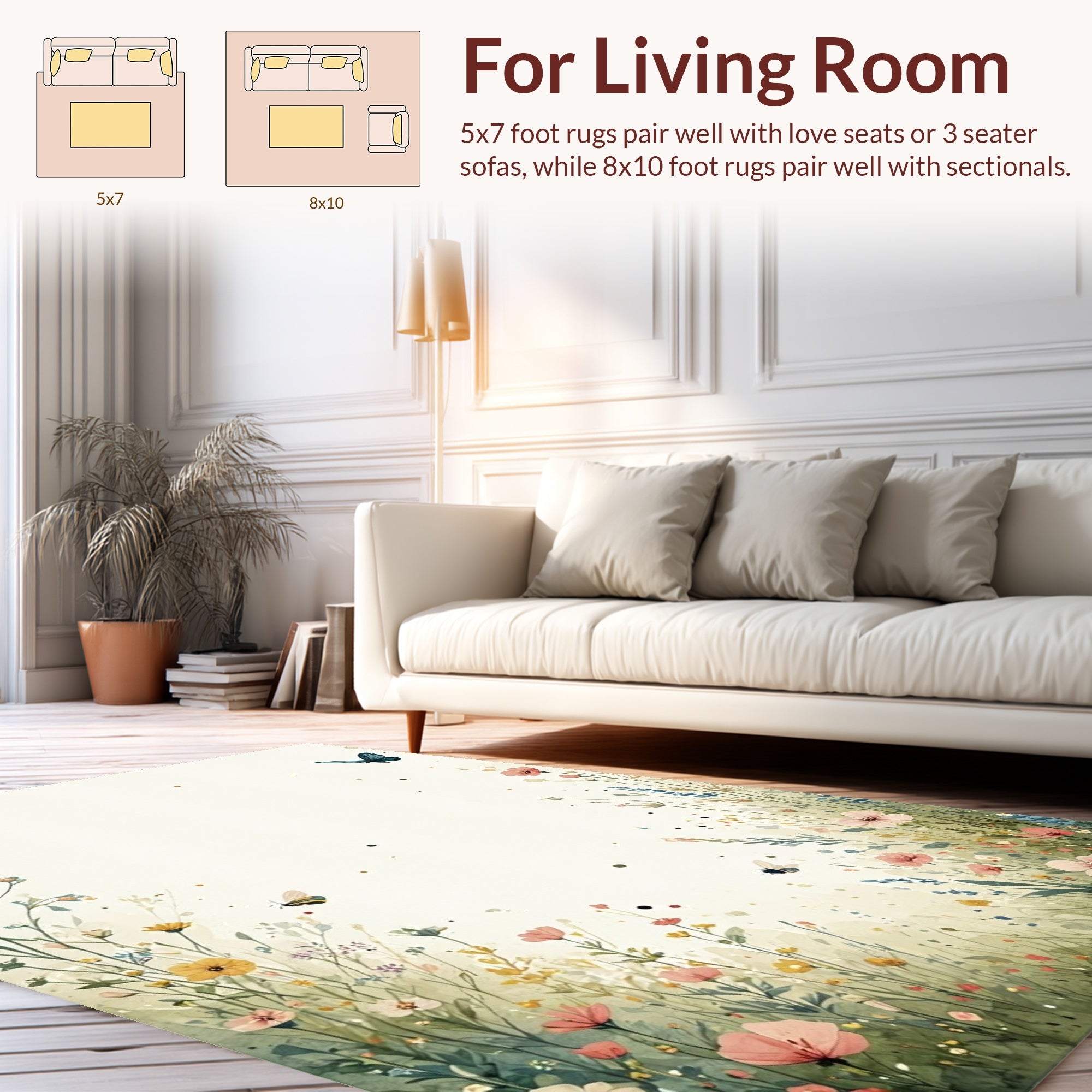 Watercolor Meadow with Butterflies and Bees Rug