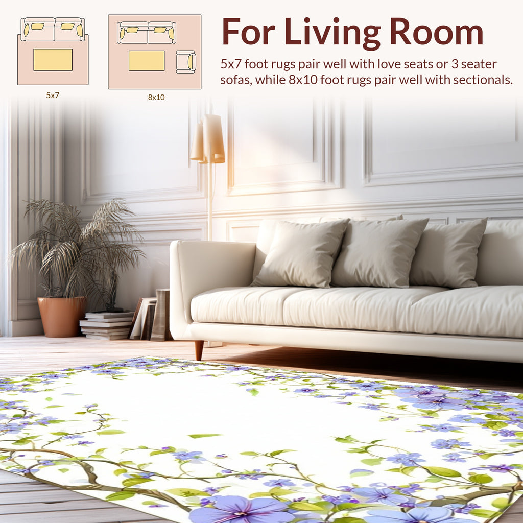 Delicate Lavender Floral Vine Pattern Rug