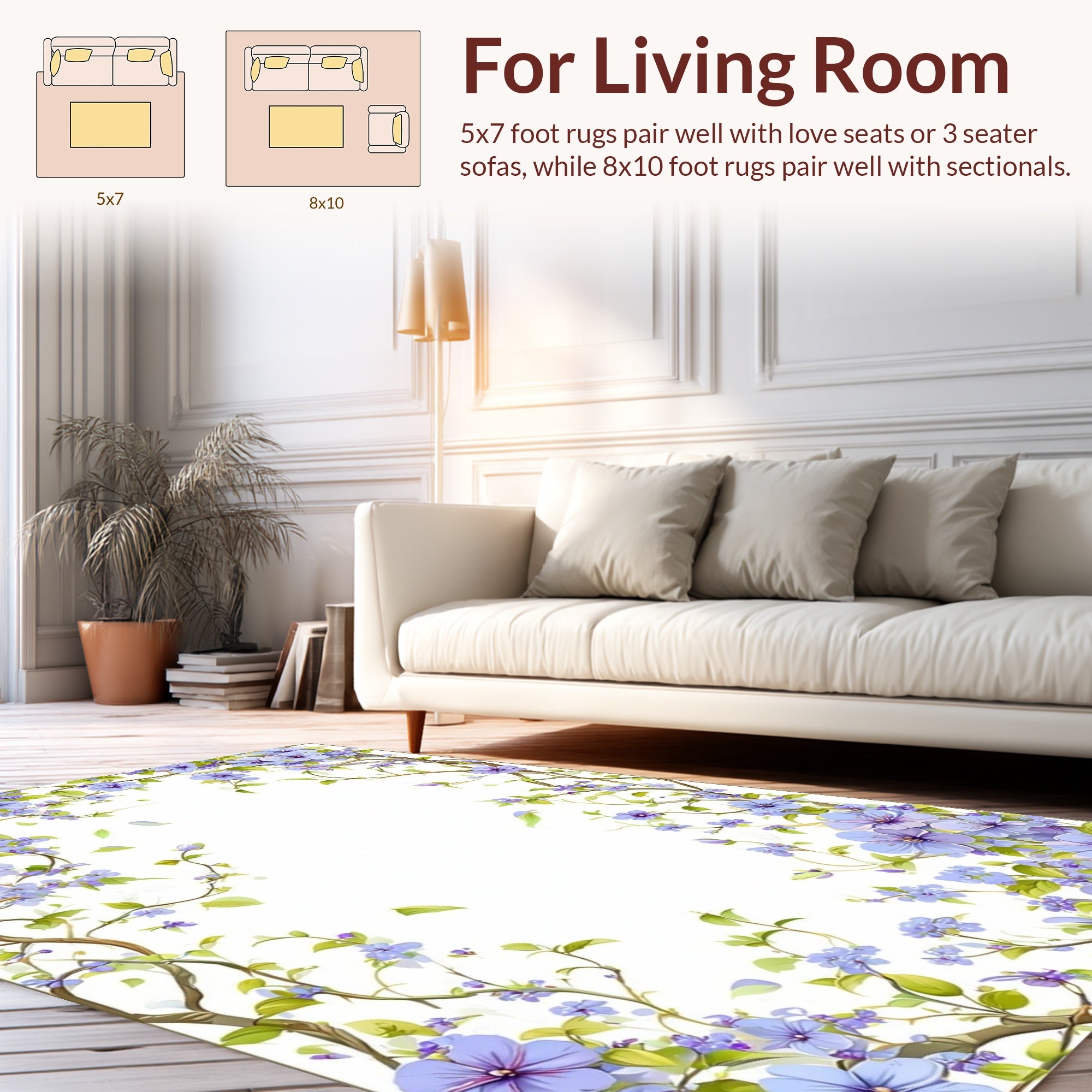 Delicate Lavender Floral Vine Pattern Rug