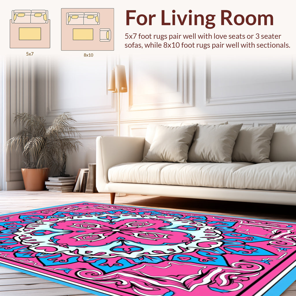 Vivid Pink Blue Kaleidoscope Pattern Rug
