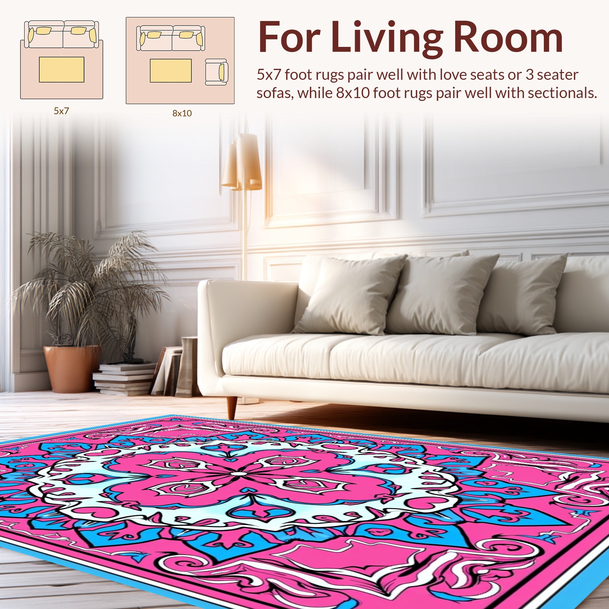 Vivid Pink Blue Kaleidoscope Pattern Rug