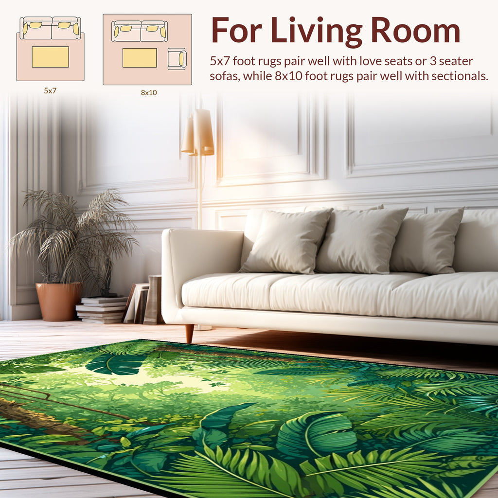 Lush Tropical Rainforest Leaf Pattern Rug