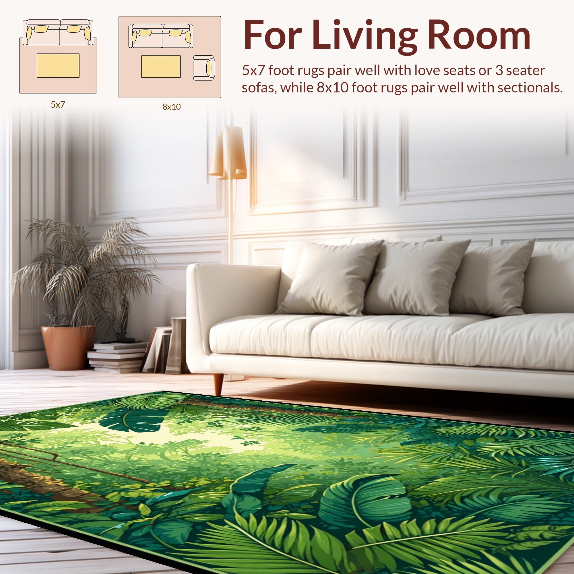 Lush Tropical Rainforest Leaf Pattern Rug