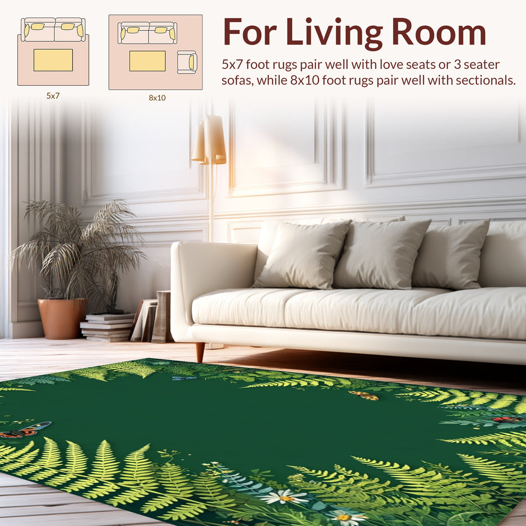 Fern and Butterfly Forest Pattern Rug