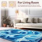 Dynamic Blue Ocean Wave Design Rug
