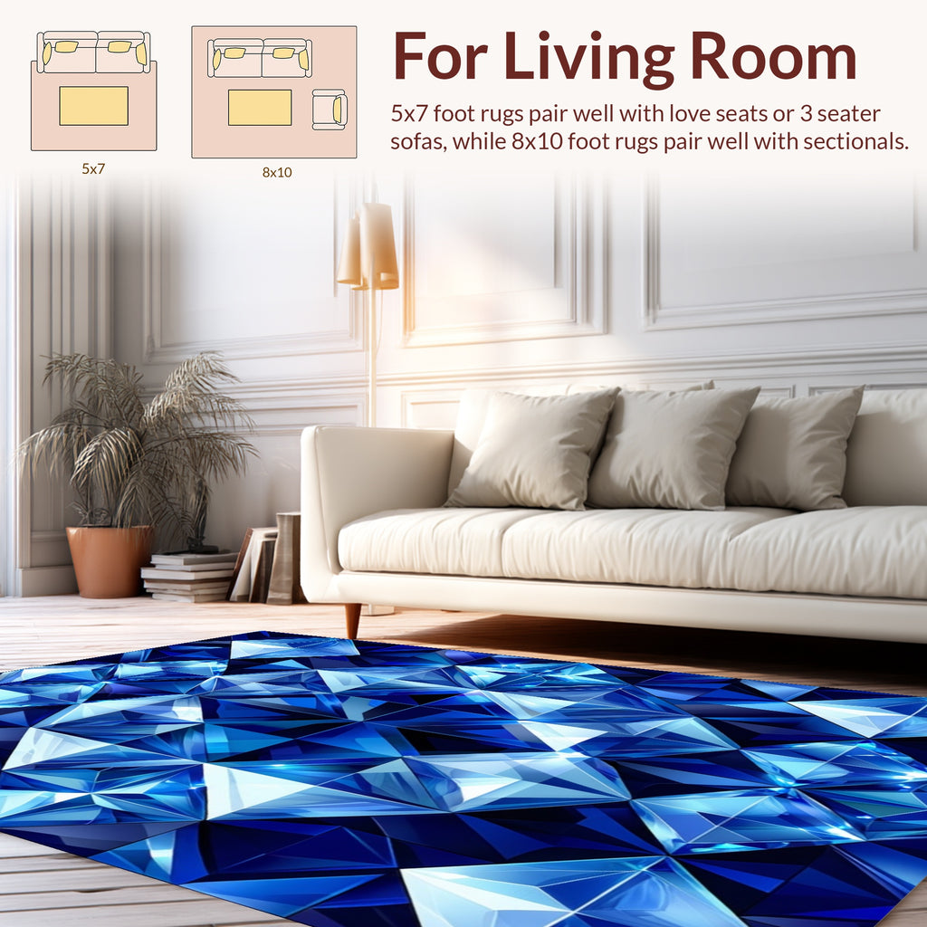 Shimmering Blue Faceted Geometric Style Rug